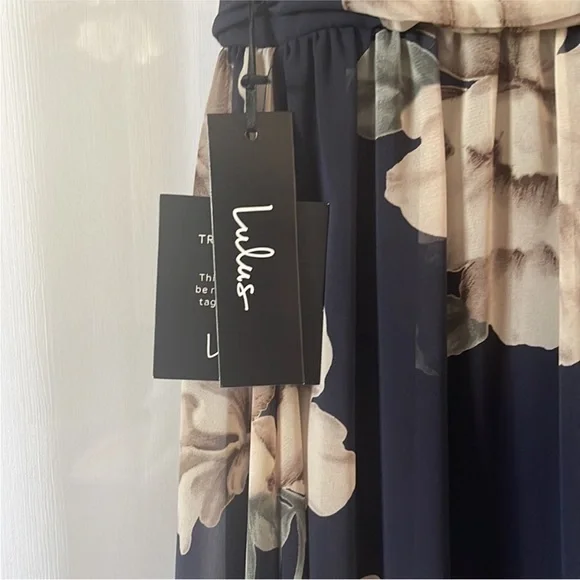 Garden Meandering Navy Blue Floral Print Maxi Dress S NWT - Picture 7 of 9